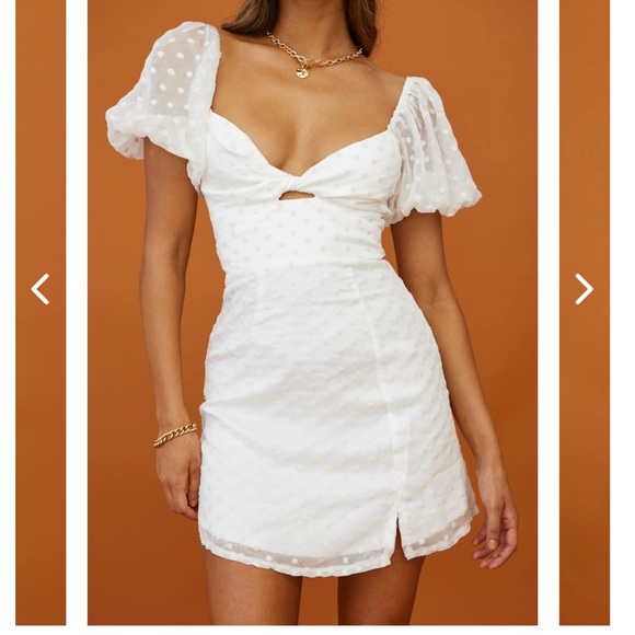 Selfie Leslie Dresses & Skirts - Selfie Leslie Molli Sheer Puff Sleeve Twist Feature Dress White